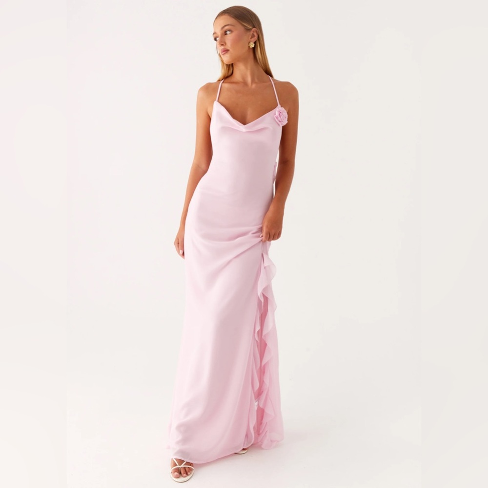 Peppermayo Pale Pink Strappy Ruffle Gown
